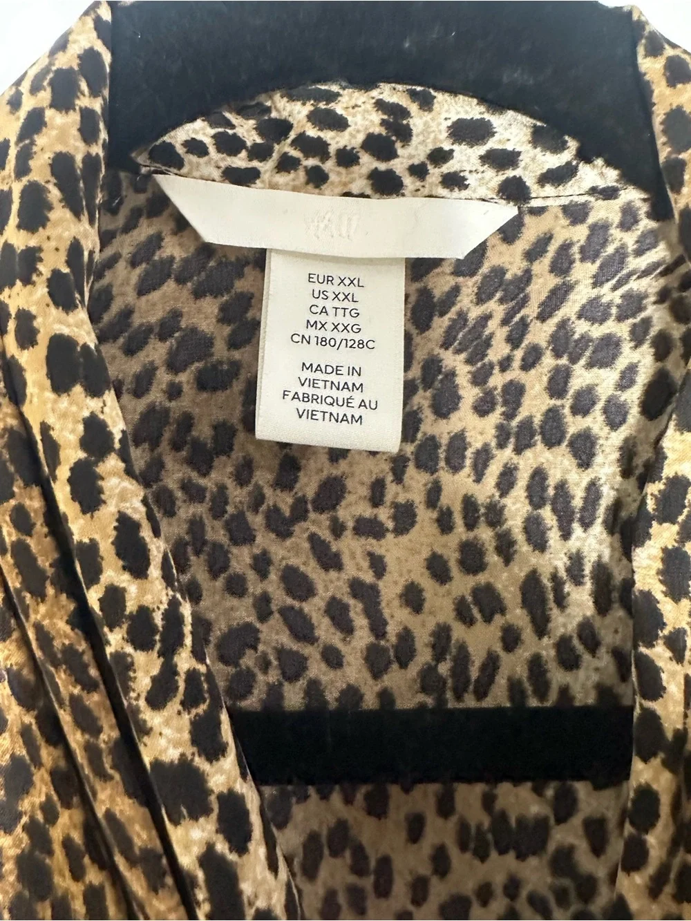 H&M XXL Leopard Print Satin Tie Neck Long Sleeve Shift Dress